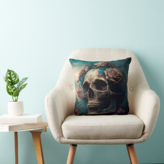 Almofada Totenkopf und Rosen Motiv Design Kissen