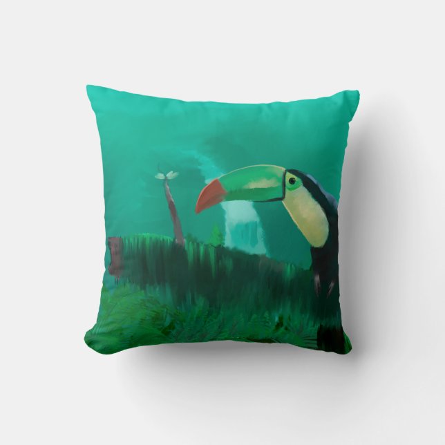Almofada Toucan na floresta húmida (Frente)