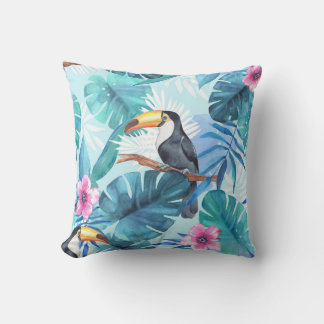 Almofada Toucans de aquarela: Tropical Sem costura