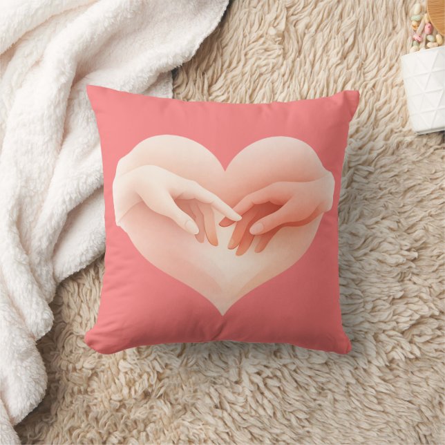 Almofada Touching Pink Hands Heart Love Throw Pillow  (Cobertor)