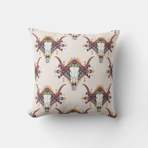 Almofada Touro Tribal Caveira: Boho Sem Semente
