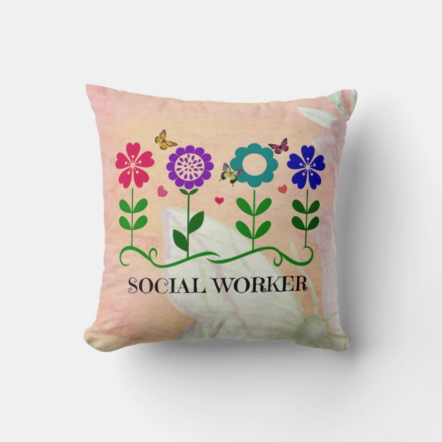 Almofada Trabalhador Social, Design Pastel Springtime, (Frente)