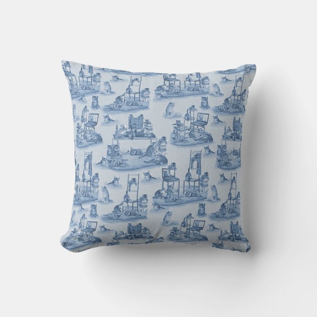 Almofada Trabalhando em casa com o Delft Blue de duas tonal (Frente)