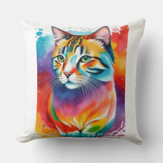 Almofada Trabalho de arte de Gato de Abstrato Multicolorida