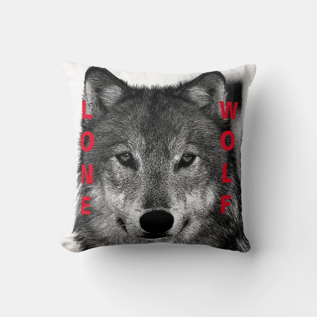 Almofada Trabalho de arte de Olhos do Lobo Negro e Branco (Frente)