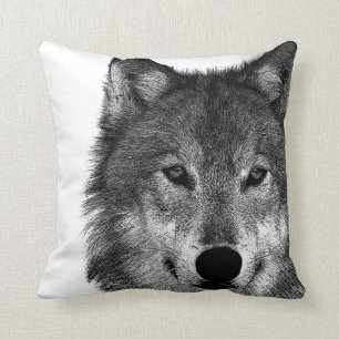 Almofada Trabalho de arte de Olhos do Lobo Negro e Branco