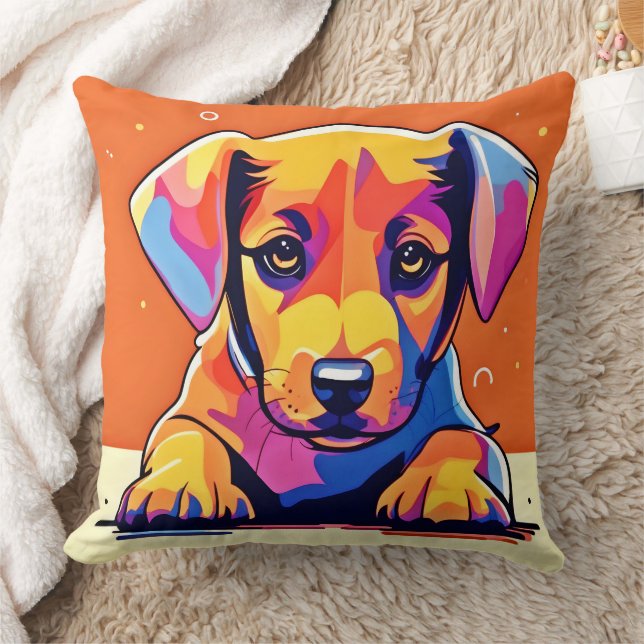 Almofada Trabalho de arte de puppy colorida (Cobertor)