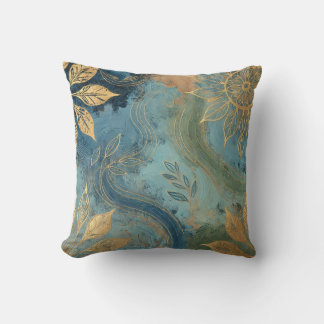 Almofada Trabalho de arte Folha-Ouro-Azul Estilo 26