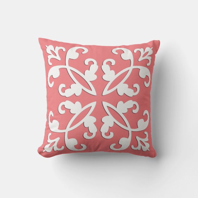 Almofada Trabalho de corte rendado - branco sobre rosa açál (Frente)