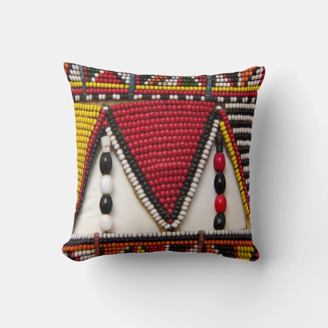 Almofada Trabalho Tribal Maasai em Contas (Frente)