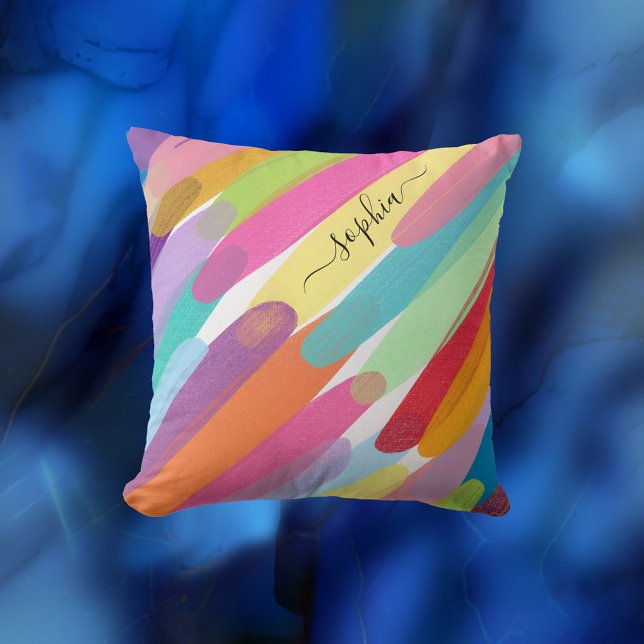 Almofada Traços de cores diagonais, nome, pintura de Abstra (Criador carregado)