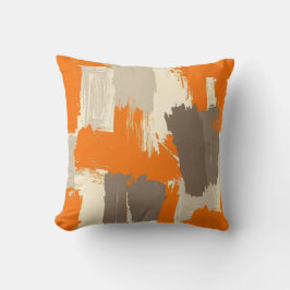 Almofada Traços de Pincel Artesanal Laranja Ousado Abstrato