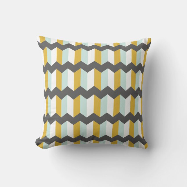Almofada Traços Geométricos Chevron Mint E Padrão Amarelo (Frente)