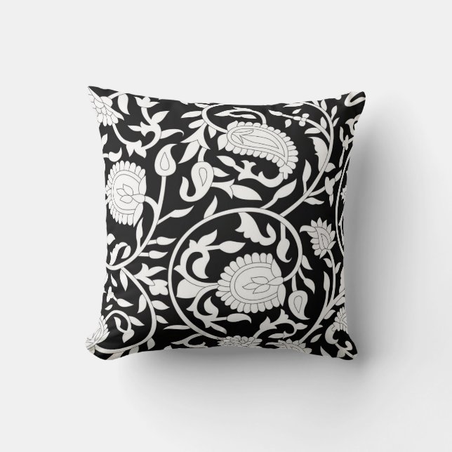 Almofada Traditional indian paisley pattern on black and wh (Frente)