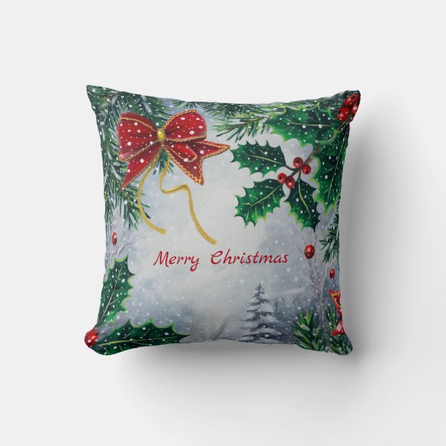 Almofada Traditional Merry Christmas Holidays Personalize  (Frente)