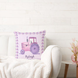 Almofada Trator de Aquarela Rosa e Roxo Personalizável