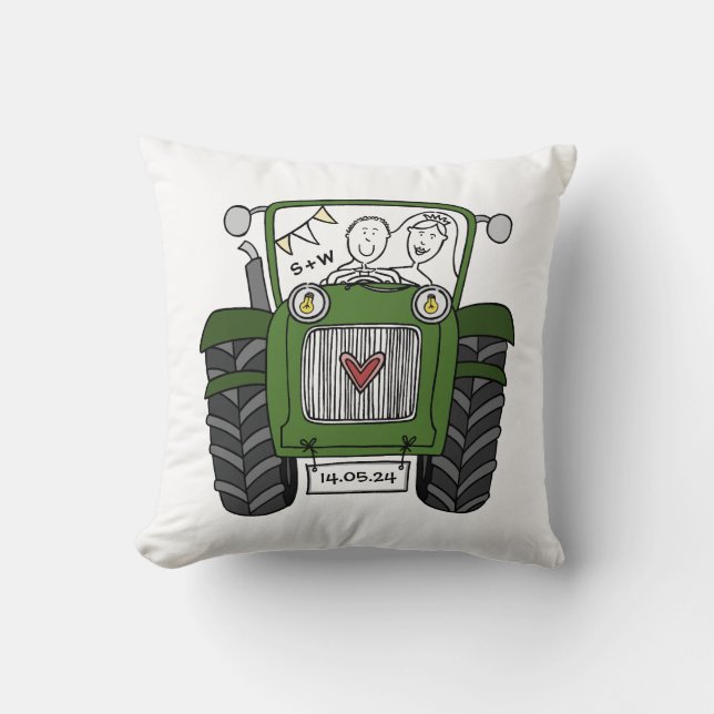 Almofada Trator Verde de Casamento de País Personalizado (Frente)