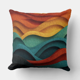Almofada Travesseira Abstrata com Paisagem de Ondas em Cama