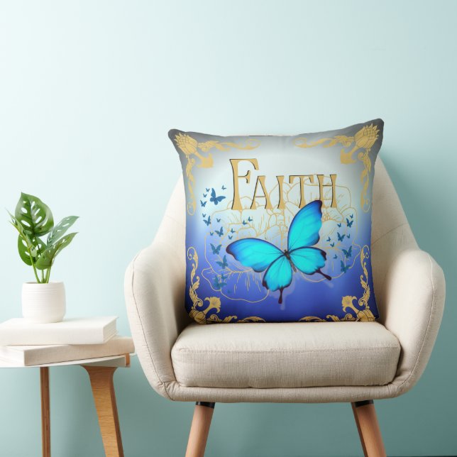 Almofada Travesseira Arsty Blue Butterfly 20"x20" - Fé  (Cadeira)