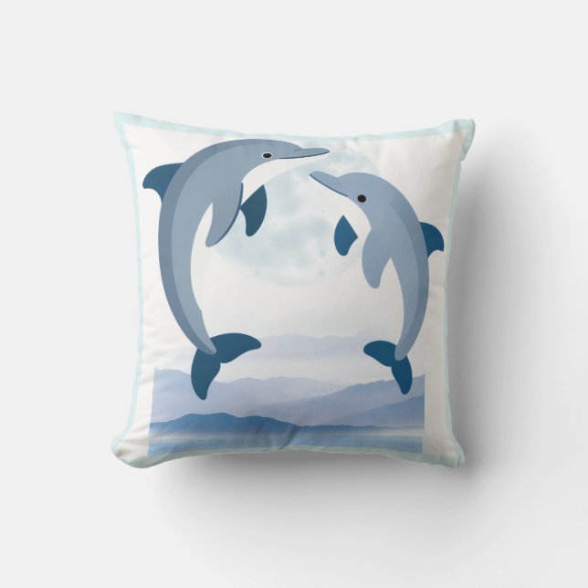 Almofada Travesseira Cute Blue Dolphins Ocean | Decoração C (Frente)