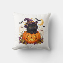 Travesseira de Halloween de Bruxa Fofa Gato Preto