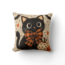 Travesseira de Halloween de Gato Preto Fofo & Abób