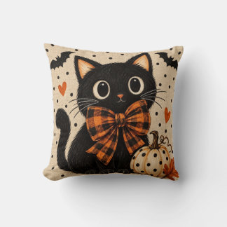 Almofada Travesseira de Halloween de Gato Preto Fofo & Abób