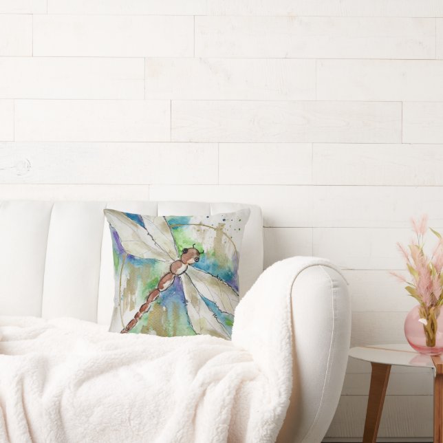 Almofada Travesseira de Libélula em Aquarela Caprichosa (Sofá)