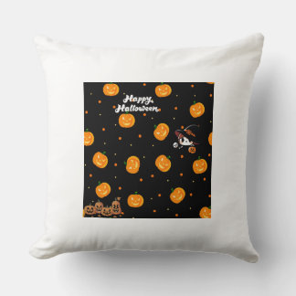 Almofada Travesseira Decorativa de Abóbora e Bruxa Feliz Ha