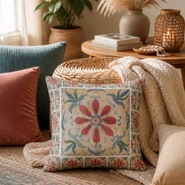 Almofada Travesseira Decorativa de Azulejo (Floral) Boho (Criador carregado)