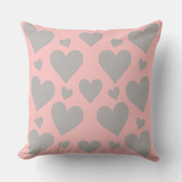 Almofada Travesseira decorativa de corações rosa e cinza
