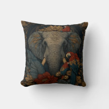 Travesseira Decorativa de Elefante & Papagaio Botâ