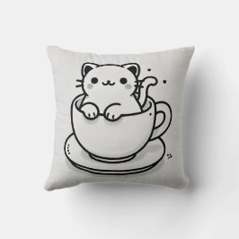 Almofada Travesseira Decorativa de Gato Fofo em Xícara de C