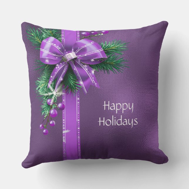 Almofada Travesseira Decorativa de Natal com Laço Roxo (Verso)