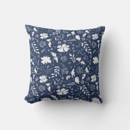 Almofada Travesseira Decorativa Floral Azul e Branco