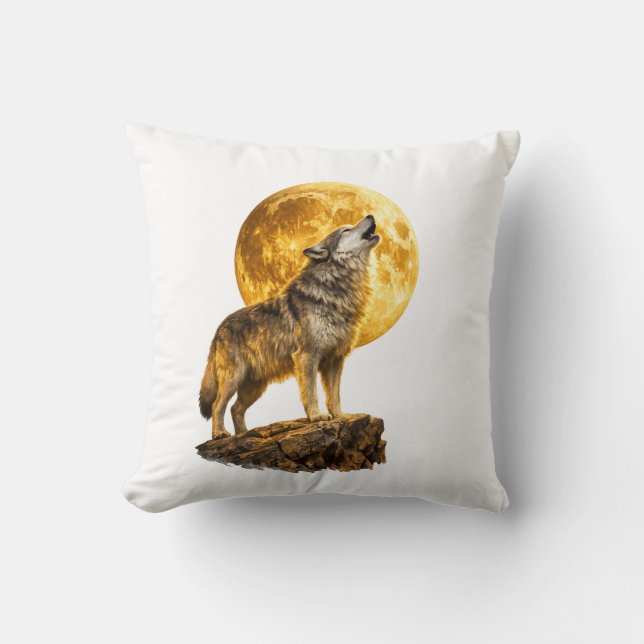 Almofada Travesseira Decorativa Lobo Uivando para a Lua (Frente)