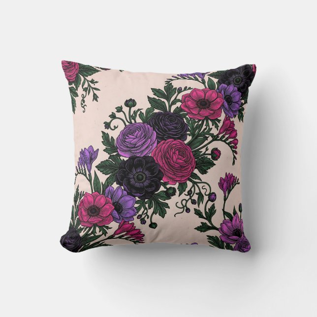Almofada Travesseira Floral Midnight Bloom Zazzle (Frente)