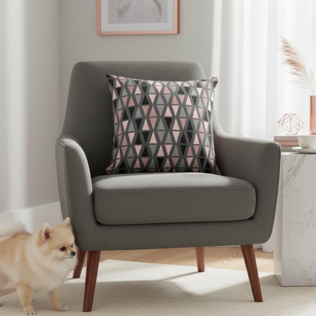 Almofada Travesseira Geométrica Cinza, Bege e Coral (Modern and chic geometric decorative pillow for your home.)