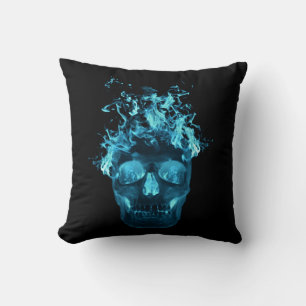 Almofada Travesseira Reversível Caveira Flamejante Azul