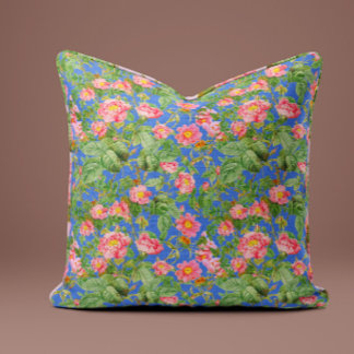 Almofada Travesseira Rosa Vintage em Azul Real