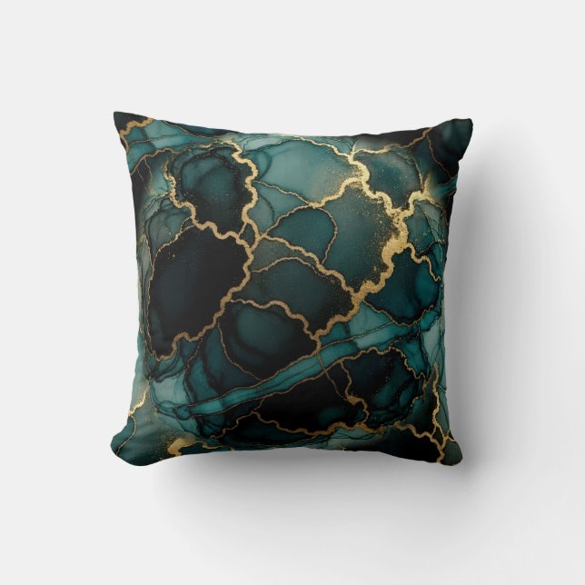 Almofada Travesseira Turquesa + Dourado com Efeito de Mármo (Frente)