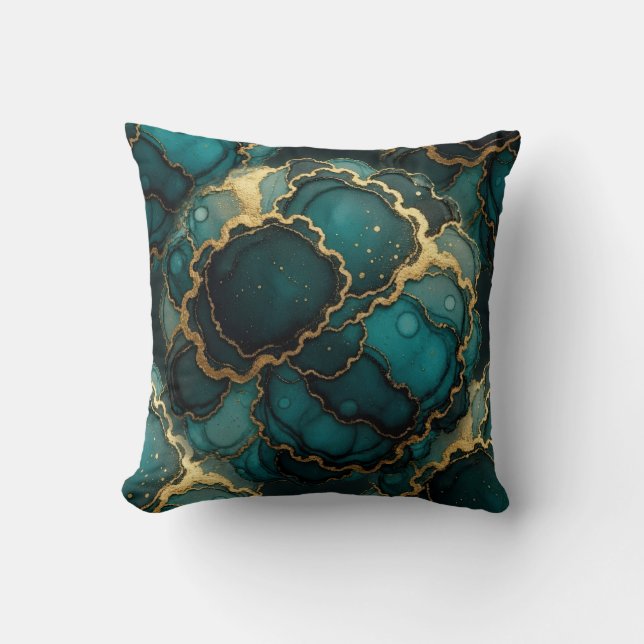 Almofada Travesseira Turquesa + Dourado com Efeito de Mármo (Frente)