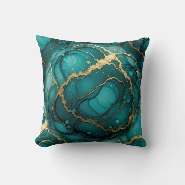 Almofada Travesseira Turquesa + Dourado com Efeito de Mármo (Frente)