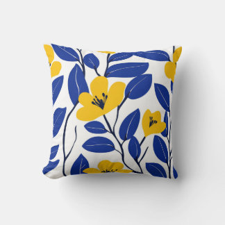 Almofada Travesseiro Amarelo Elegante Floral e Azul Folha