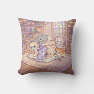 Almofada Travesseiro Amigos Biblioteca Gato Pastel
