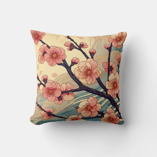 Almofada Travesseiro Art Deco com Flor de Cerejeira (Frente)