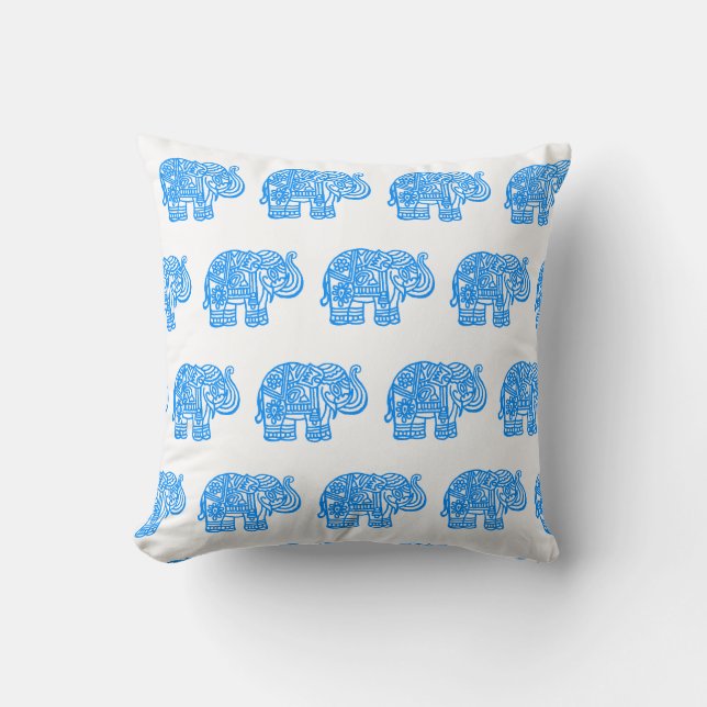Almofada Travesseiro Azul com Elefante Indiano (Frente)