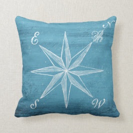 Almofada Travesseiro azul do compasso do vintage