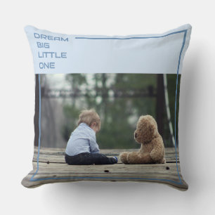 Almofada Travesseiro Azul Personalizado   Cão e Criança Per