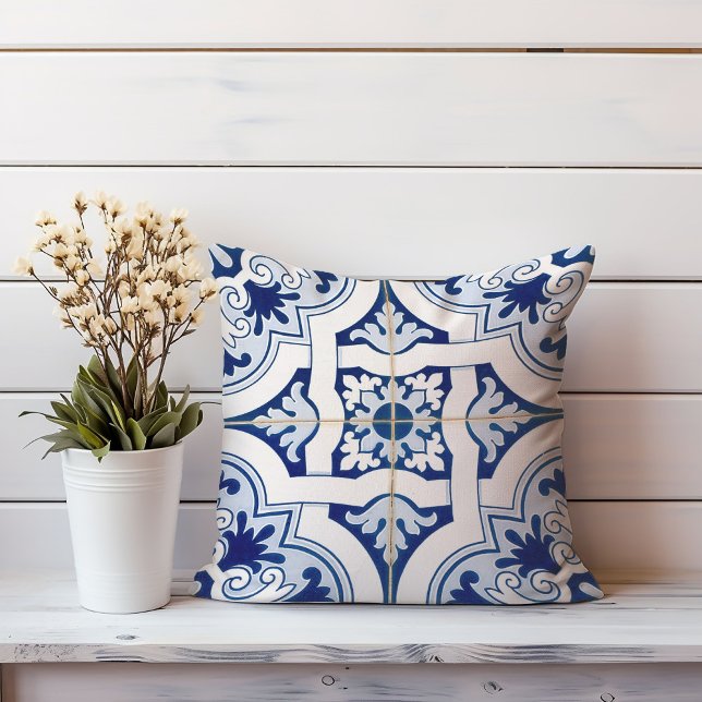 Almofada Travesseiro Azulejo costeiro | Design italiano azu (pillow majolica blue ceramic tile)